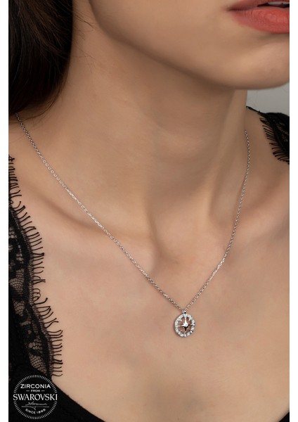 Union Swarovski Zirconia Kadın Yıldız Çemberi Gümüş Kolye
