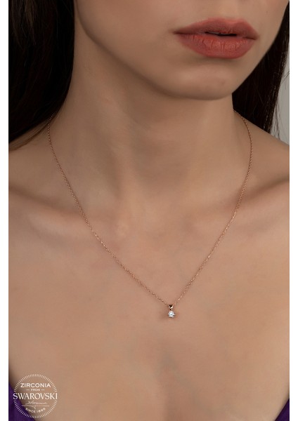 Union Swarovski Zirconia Kadın Pırlanta Montür Rose Gümüş Kolye