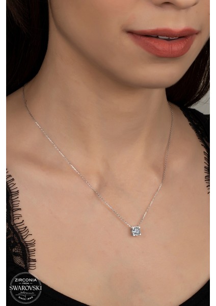 Union Swarovski Zirconia Kadın Pırlanta Montür Gümüş Kolye