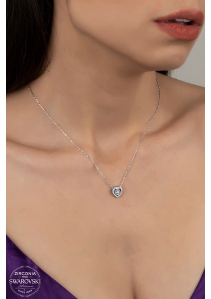 Union Swarovski Zirconia Kadın Kalp Pırlanta Doğum Günü Gümüş Kolye