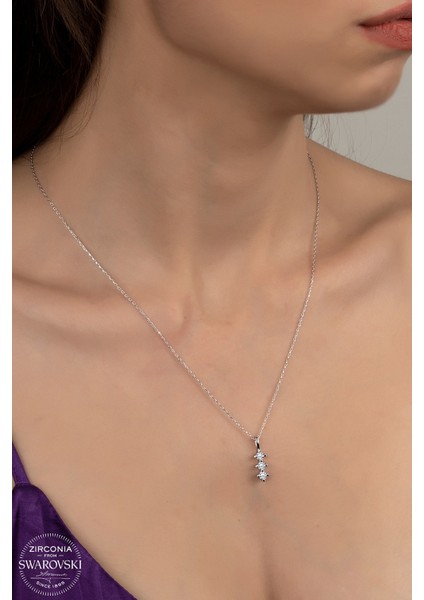 Union Swarovski Zirconia Kadın Üç Zirconia Kadın Gümüş Kolye