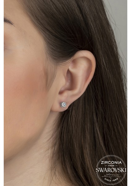 Union Swarovski Zirconia Kadın Mini Tektaş Gümüş Küpe