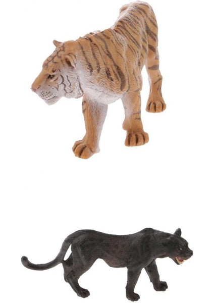 2 Adet Vahşi Yaşam Modeli Feline Heykelleri Çocuk Oyuncak Koleksiyonları - Panter ve Kaplan(Yurt Dışından)
