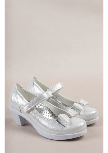 Kız Çocuk Ayakkabısı Gümüş Fiyonklu Orta Topuk Platform Konfor Şıklık fiyatları