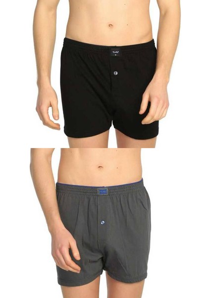 117 Erkek Düz Penye Boxer 12'li Paket 6 Siyah 6 Füme