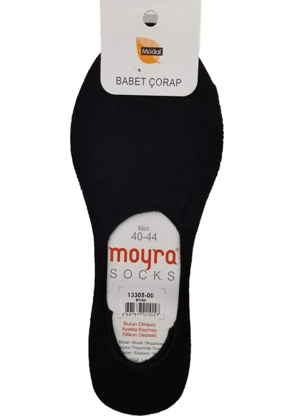 Moyra Socks 6'lı Paket Silikonlu Modal Erkek Babet Çorap 6 Adet Siyah