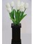 Ahşap Vazoda 8li Islak Lale Demeti Beyaz 32 Cm 1