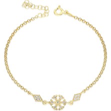 Adal Silver Kadın Gümüş Altın Yaldızlı Zirkon Taşlı Kar Tanesi Bileklik