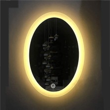 Global Led Mirror 80X100 cm Kumlamalı Dokunmatik Tuşlu Ledli Elips Ayna Duvar Salon Banyo Wc Ofis Yatak Odası Boy Ledli Ayna