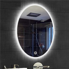 Global Led Mirror 73X93 cm Kumlamalı Dokunmatik Tuşlu Ledli Elips Ayna Duvar Salon Banyo Wc Ofis Yatak Odası Boy Ledli Ayna