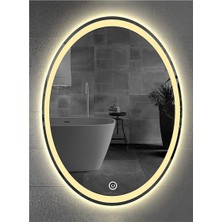 Global Led Mirror 55X75 cm Kumlamalı Dokunmatik Tuşlu Ledli Elips Ayna Duvar Salon Banyo Wc Ofis Yatak Odası Boy Ledli Ayna