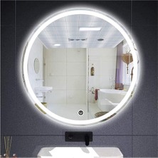 Global Led Mirror 60 cm Kumlamalı Dokunmatik Tuşlu Yuvarlak Ledli Ayna Duvar Salon Banyo Wc Ofis Yatak Odası Boy Ledli Ayna