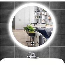 Global Led Mirror 60 cm Kumlamalı Dokunmatik Tuşlu Yuvarlak Ledli Ayna Duvar Salon Banyo Wc Ofis Yatak Odası Boy Ledli Ayna
