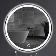Global Led Mirror 50 cm Kumlamalı Dokunmatik Tuşlu Yuvarlak Ledli Ayna Duvar Salon Banyo Wc Ofis Yatak Odası Boy Ledli Ayna