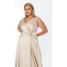 Ladies First  Büyük Beden 3434 Bej Uzun Abiye Elbise