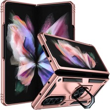 Kzy Samsung Galaxy Z Fold 3 Kapak Military Yüzüklü Stantlı Panzer Tank Kılıf - Rose Gold