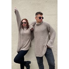 Pump Butik Unisex Vizon Rengi Oversize Örme Kazak