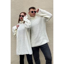 Pump Butik Unisex Beyaz Oversize Örme Kazak