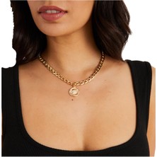 BijuStore Altın Kaplama Yassı Zincir Kadın Madalyon Kolye