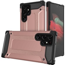 Caseart Samsung Galaxy S22 Ultra Kapak Çift Katmanlı Zırh Tank Kılıf - Rose Gold
