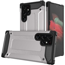 Caseart Samsung Galaxy S22 Ultra Kapak Çift Katmanlı Zırh Tank Kılıf - Gri