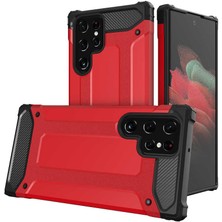Caseart Samsung Galaxy S22 Ultra Kapak Çift Katmanlı Zırh Tank Kılıf - Kırmızı