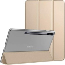 MobaxAksesuar Samsung Galaxy Tab S7 Plus T970 T975 T977 Kılıf Pu Deri Smart Standlı Case Gold