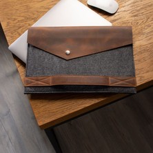 DK LEATHER Unisex Zeugma Kahverengi - Gri Hakiki Deri ve Keçe Macbook Pro 13 Inc/ Macbook Air 13.3 Inc / Surface Kılıf Çanta