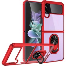 Case World Samsung Galaxy Z Flip 3 ile Uyumlu Kapak Şeffaf Yüzüklü Kenar Korumalı Standlı ile Uyumlu Kılıf - Kırmızı