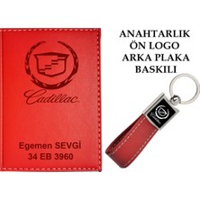 Promosyon Denizi Plakanıza ve Isminize Özel Lazer Baskılı Cadillac Logolu Lacivert Ruhsat Kabı ve Anahtarlık