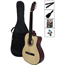 Midex CG-38NT Doğal Renk Klasik Gitar 4/4 Kesik Kasa Full Set (Çanta Askı Metod Pena)