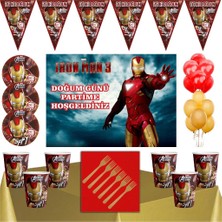 Parti Furyası Iron Man Tema  8 Kişilik 70X100 CM Afişli  Parti Seti