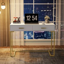 Hitit Dekorasyon Vivian Gold Metal Beyaz Çalışma Masası