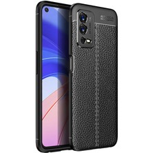 Case 4U Oppo A55 4G Kılıf Rugan Armor Deri Görünümlü Yüksek Kalite Silikon Niss Siyah