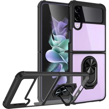 Case 4U Samsung Galaxy Z Flip 3 Uyumlu Kılıf Armor Serisi Manyetik Yüzüklü Renkli Köşe Korumalı Şeffaf Silikon Mola Siyah