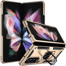 Case 4U Samsung Galaxy Z Fold 3 Uyumlu Kılıf Çift Katmanlı Yüzüklü Manyetik Vega Kapak Altın