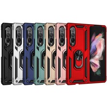 Case 4U Samsung Galaxy Z Fold 3 Uyumlu Kılıf Çift Katmanlı Yüzüklü Manyetik Vega Kapak Gri