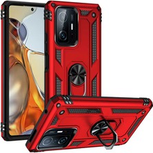 Case 4U Xiaomi Mi 11T 5g Kılıf Çift Katmanlı Yüzüklü Manyetik Vega Kapak Kırmızı