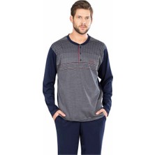 Pierre Cardin 5472 Uzun Kollu Jakarlı Erkek Pijama Takımı - Lacivert