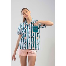 Kısa Kol Tamamı Düğmeli Şortlu Pijama Takım
