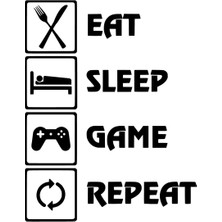 Sticker Usta | Eat Sleep Game Repeat | Araba Laptop Duvar Folyo Sticker (Siyah)