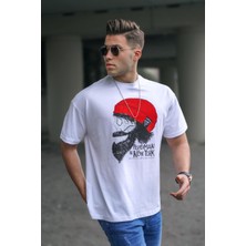 Madmext Erkek Desenli Beyaz T-Shirt 5361