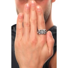 Labalaba Erkek Antik Gümüş Kaplama Ayarlanabilir Osmanlı Tuğrası Yüzük