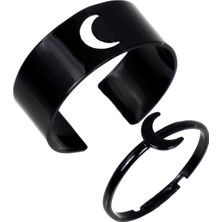 Labalaba Ay Figürlü Siyah Renk Kaplama Ayarlanabilir 2'li Çift Yüzük