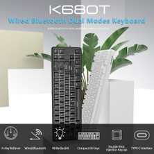Ajazz K680T Tipi-C 68 Kablosuz Bluetooth Mekanik Klavye - Siyah (Yurt Dışından)
