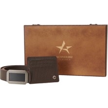 Altınyıldız Classics Erkek Kahverengi Kemer - Kartlık Aksesuar Set