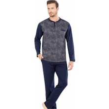 Pierre Cardin 5466 Uzun Kollu Jakarlı Erkek Pijama Takımı - Lacivert