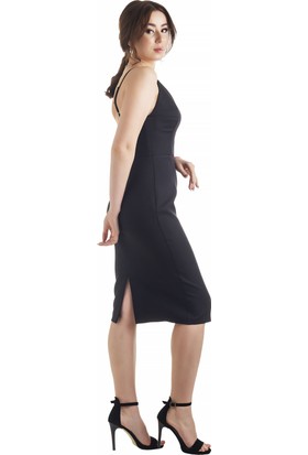 Defile Lüx Askılı Elbise Siyah - Livv Serisi