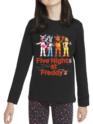 TakeTshirt Five Nights At Freddys Uzun Kol Çocuk Tişört Fnaf Siyah