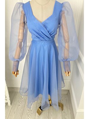 Ges Moda G0022 Yaka Detaylı Tasarım Elbise Mavi